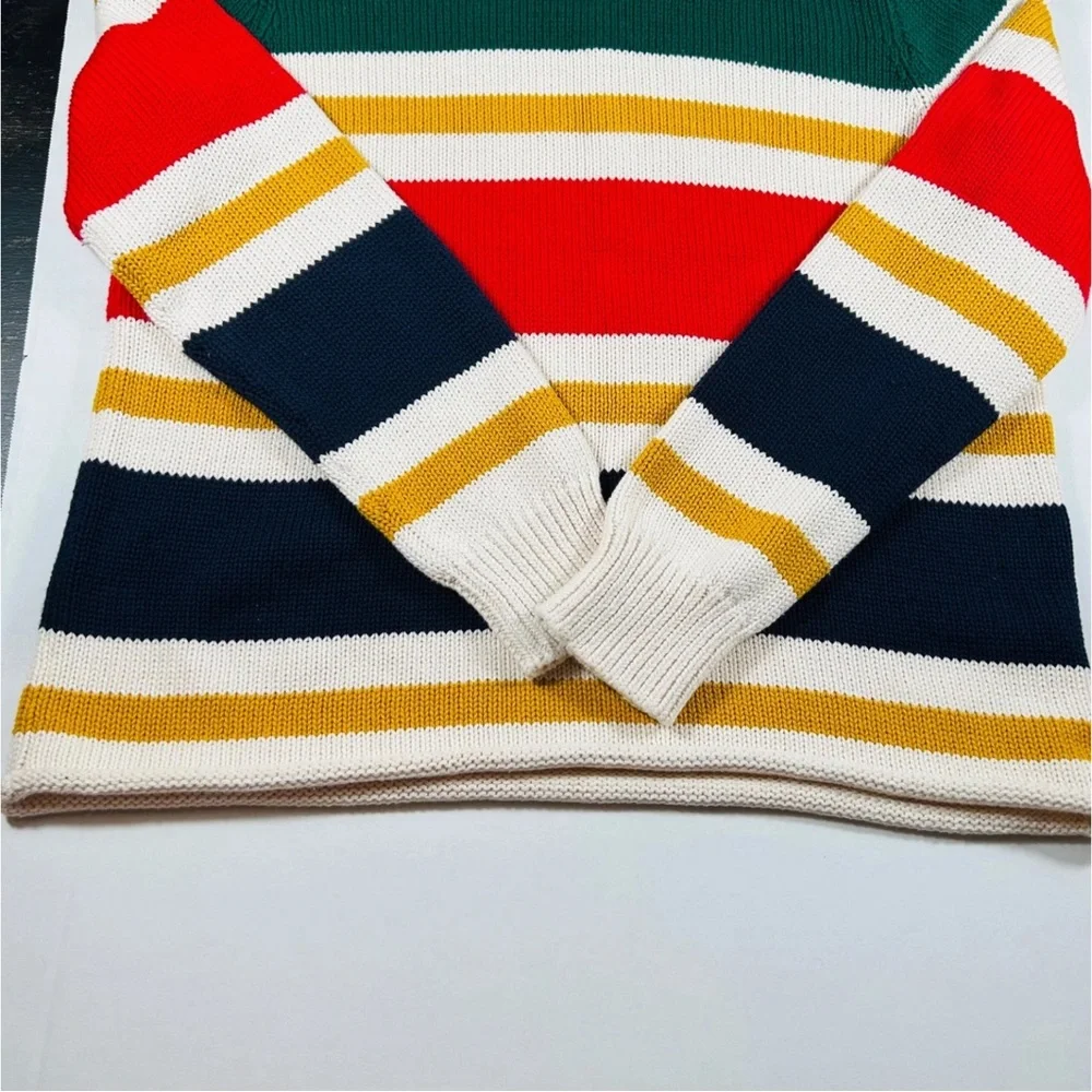 J Crew Knit Roll Neck Sweater Cotton Fisherman Oarsman Stripes Mens SZ LG